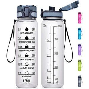 Fidus Large 32oz Water Bottle with Motivational Time Marker & Removable Strainer